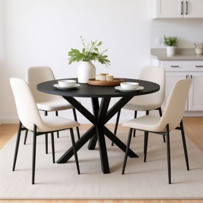 5-Piece Modern Dining Set with 39.5 Inch Round Table and 4 Chairs, Multiple Color Options for Kitchen & Dining Room-Maison Boucle