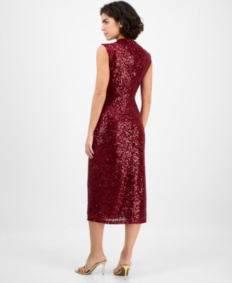 Women's Drape-Neck Sleeveless Sequin Dress