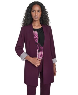 Calvin Klein - Petite Lux Open Front 3/4-Sleeve Rollback Cuff Jacket