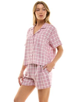 Women's 2-Piece Boxy Notch Collar Top with Boxer Shorts Set