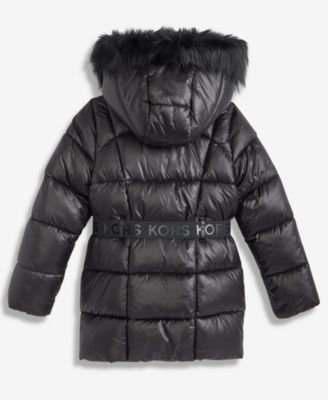 Girls 7-16 Active Belted Stadium Puffer Jacket With Faux-Fur Trim