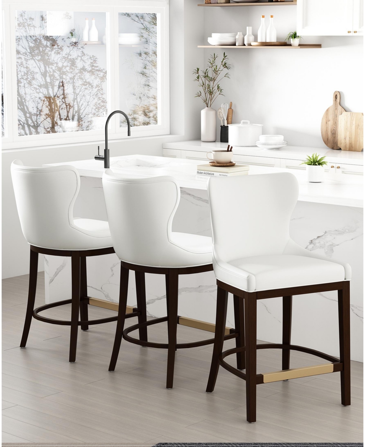 Manhattan Comfort Blair 40.9" Leatherette Upholstered Counter Stool In White