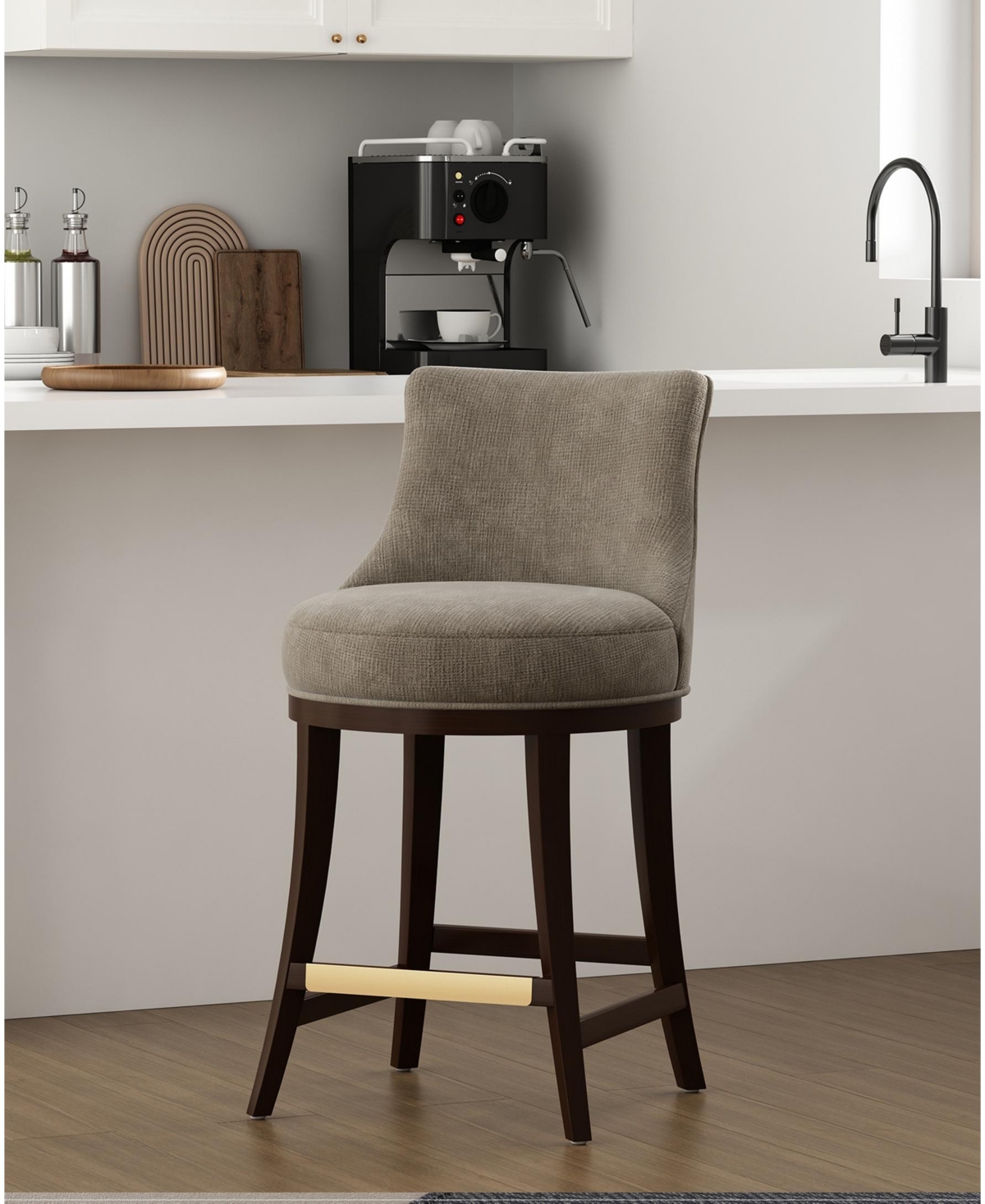 Manhattan Comfort Lucia 37.2" Chenille Upholstered Counter Stool In Brown