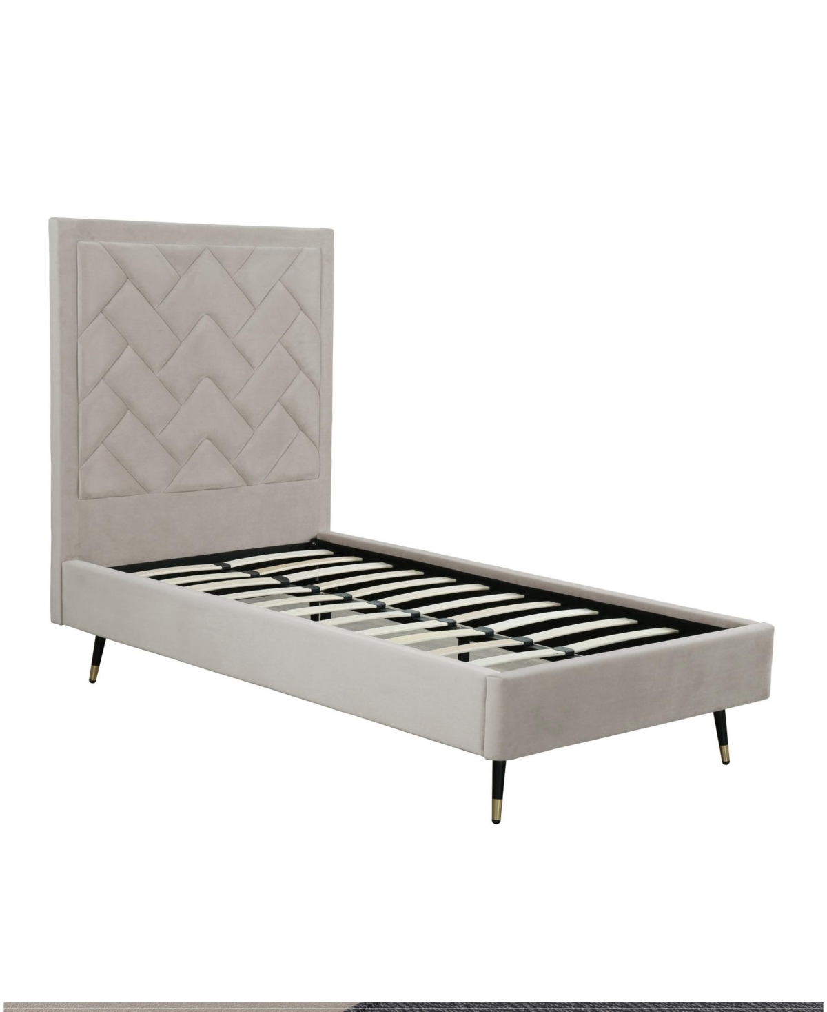 Manhattan Comfort Crosby Modern Twin-size Velvet Upholstered Bedframe And Headboard In Gray