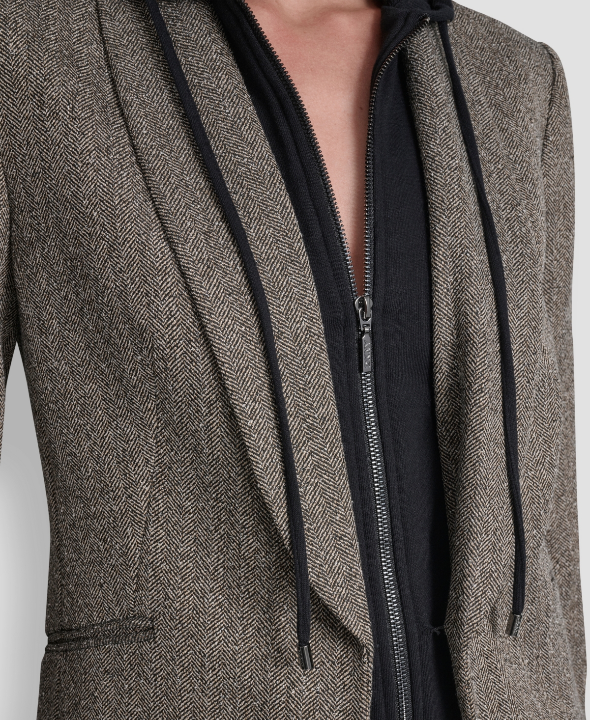 Dkny Petite Herringbone Pattern Fleece Hood Blazer In Animal Print