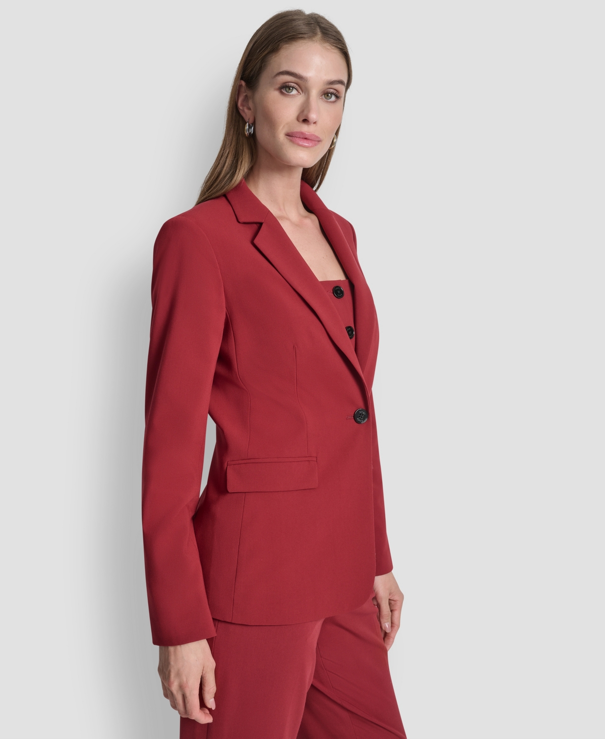 Dkny Petite One-button Long Sleeve Jacket In Burgundy