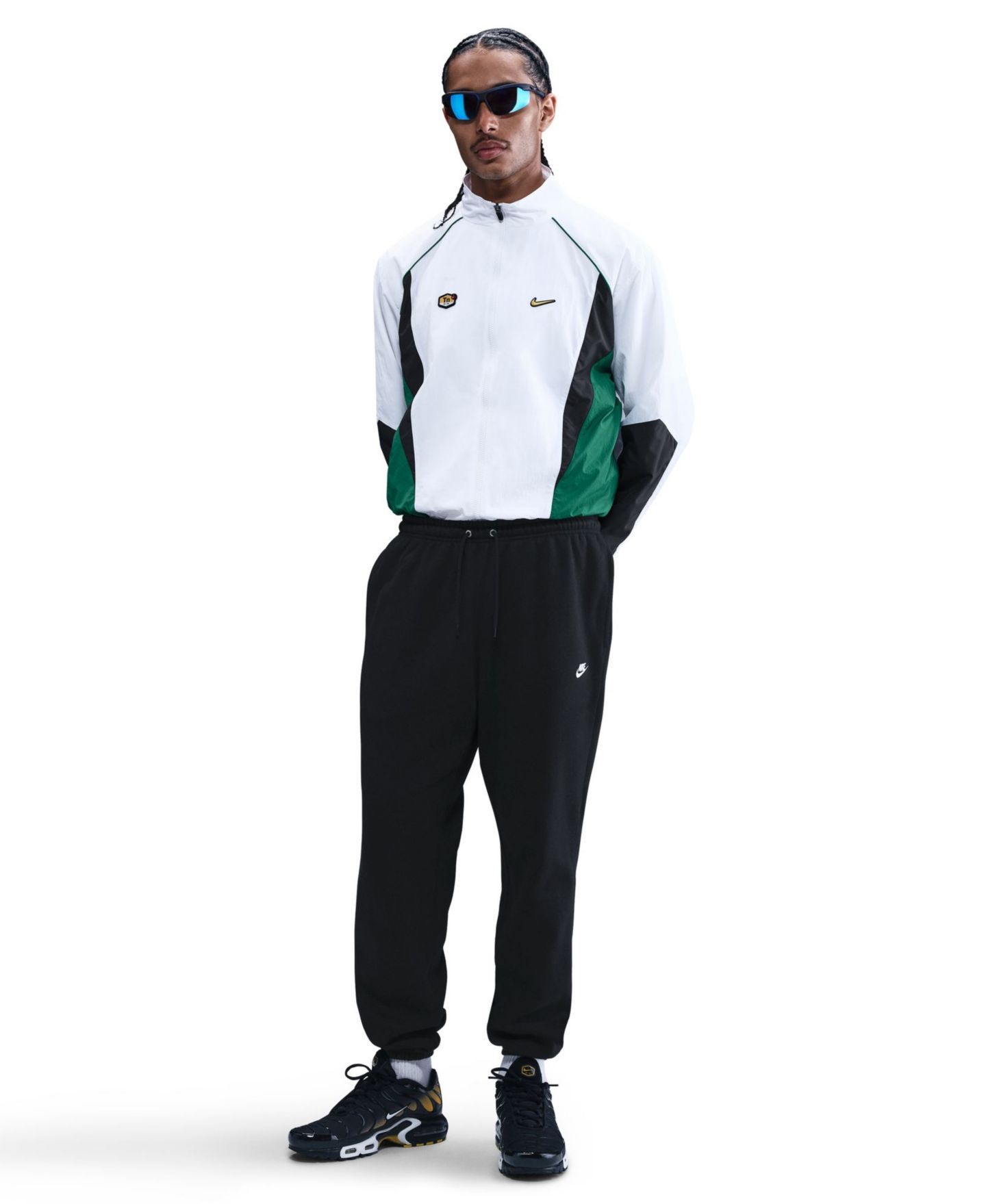 Мужские брюки Nike Cuffed Brushed Fleece Logo Sweatpants, цвет: Чёрный / Белый — фото 3