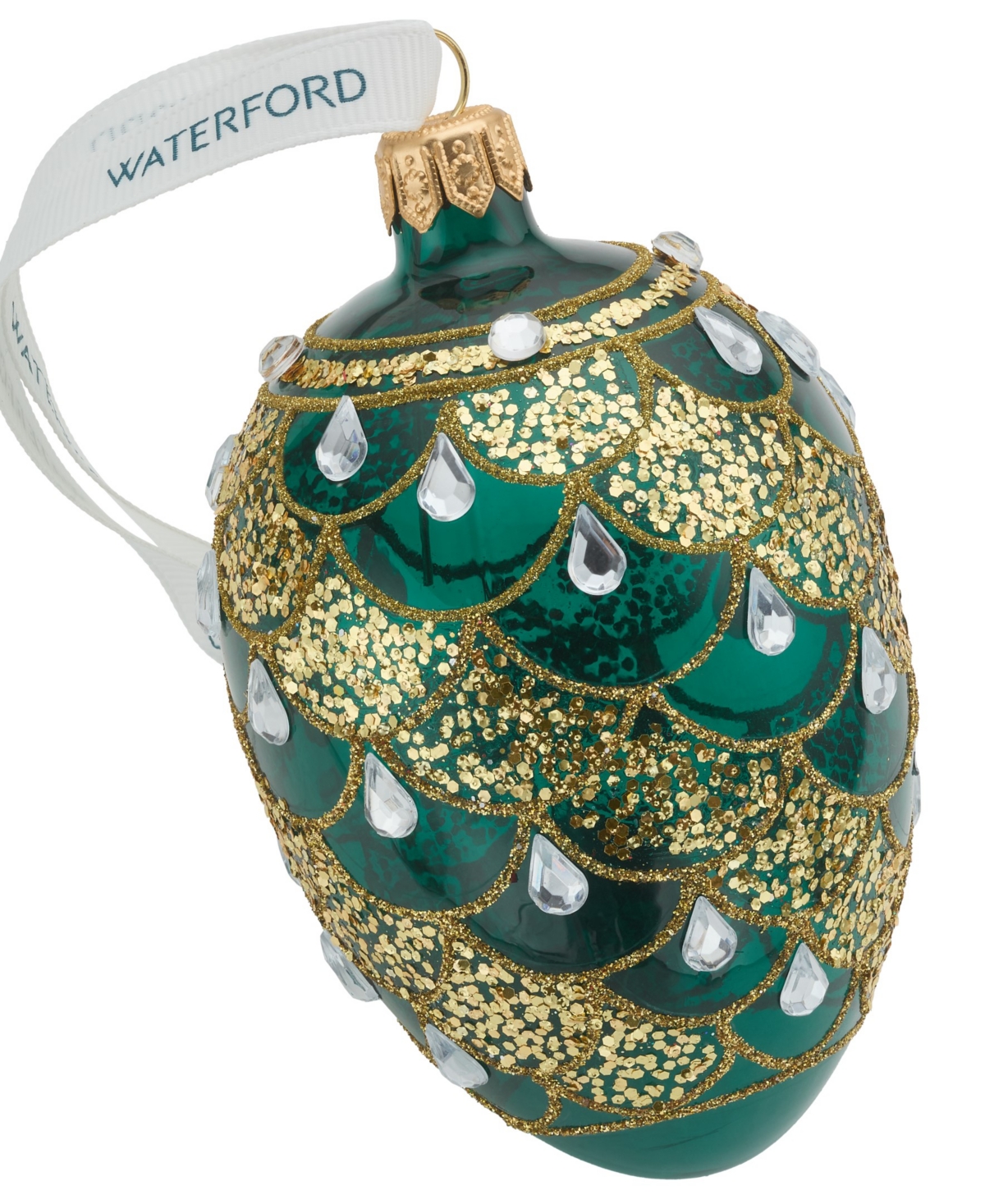 Waterford Holiday Heirlooms Green And Gold Oval Ornament In Green