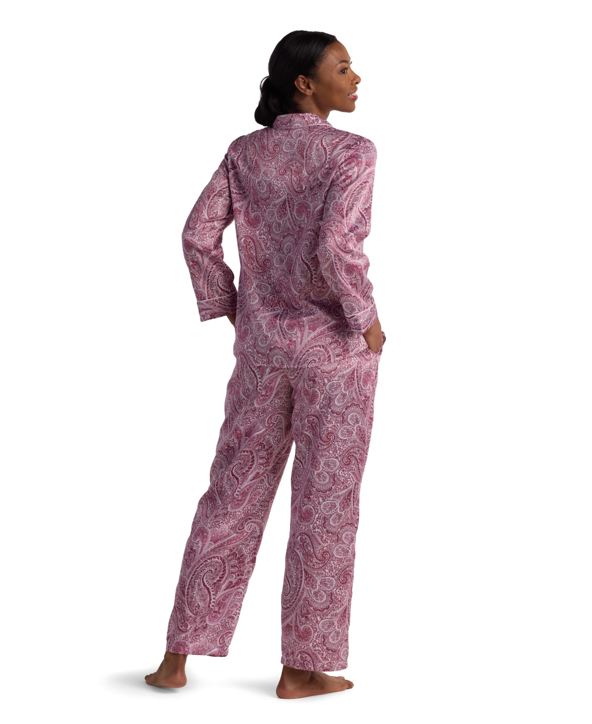 Miss Elaine Women's 2-piece Paisley Printed Top And Pants Pajama Set In Pink