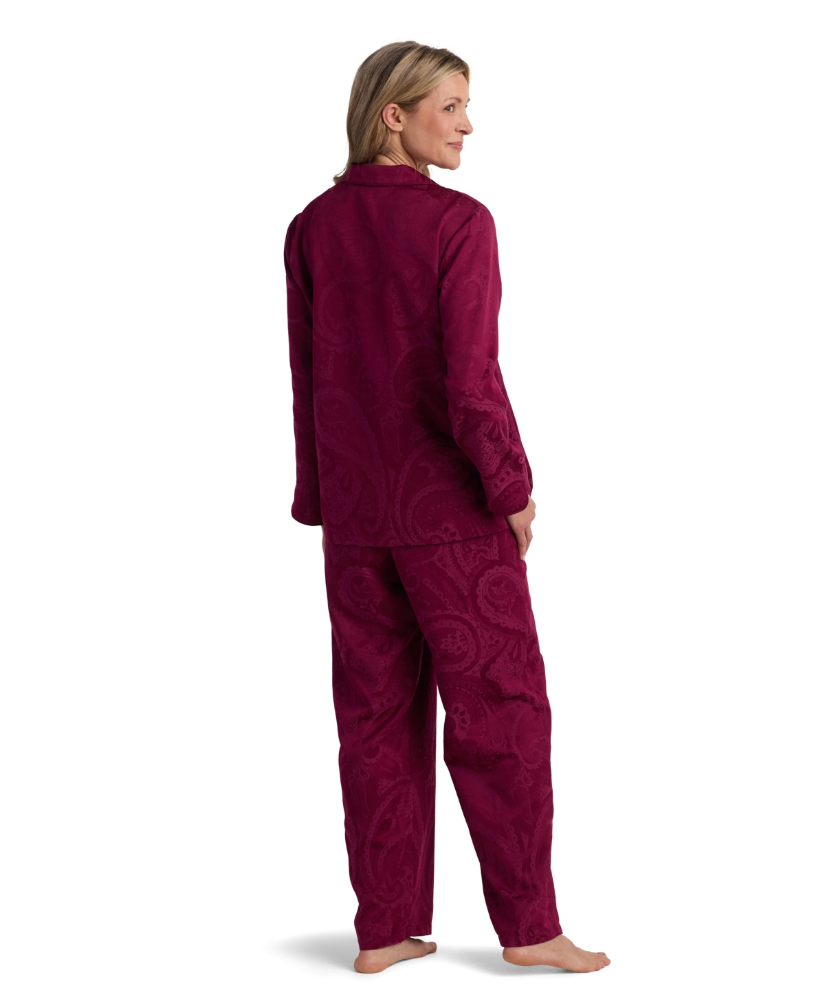 Miss Elaine Women's 2-piece Notch Collar Top And Pull-on Pants Pajama Set In Purple