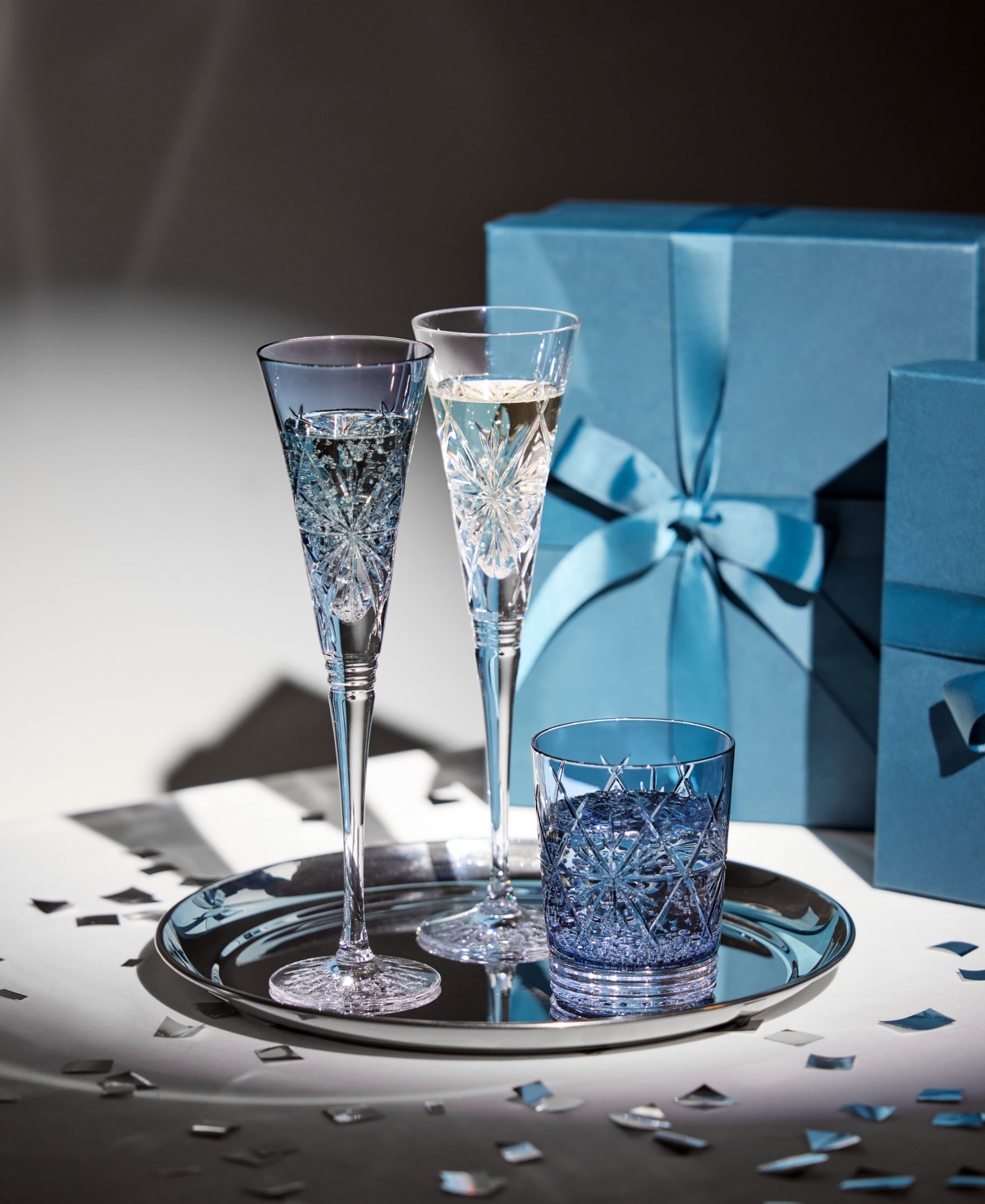 Waterford Winter Wonders Icy Blue Snowflake Set Of 2 Lead Crystal Champagne Flutes In Blue