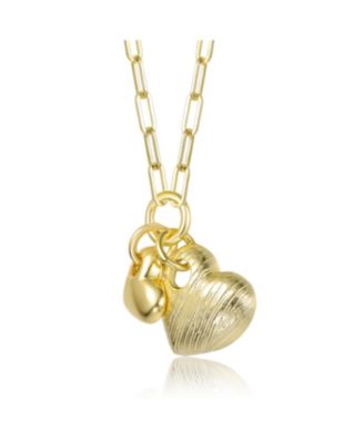 14K Gold Plated with Link Chain Hearts Necklace