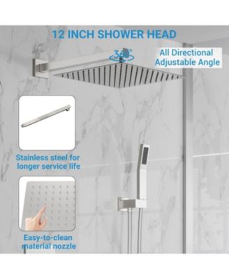Bathroom Shower Faucet Set, 12 Inch Rainfall Shower Head With Handheld Combo, Wall Mounted Shower System Shower Fixtures With Pressure-Balanced Valve,Brushed Nickel