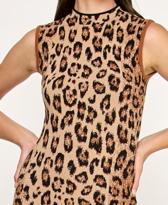 Juniors Leopard Mock Neck Animal Midi Sweater Dress
