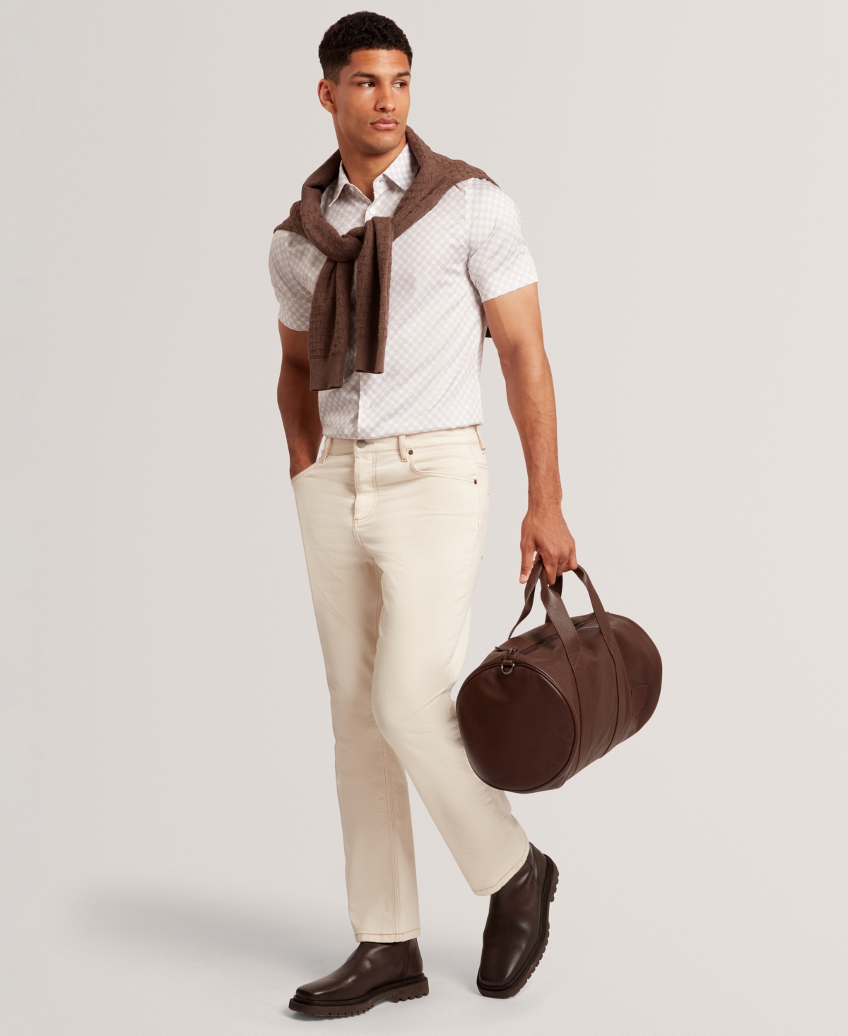 Ted Baker Sefsho Printed Short Sleeve Shirt In Brown