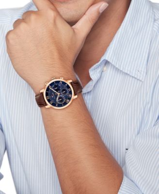 Men's Multifunction Dark Brown Leather Strap Watch, 42mm