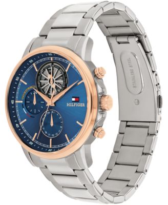 Men's Multifunction Silver Tone Stainless Steel Bracelet Watch, 44mm