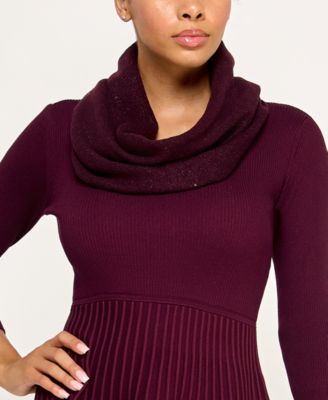 Juniors' Detachable Scarf Fit & Flare Sweater Dress