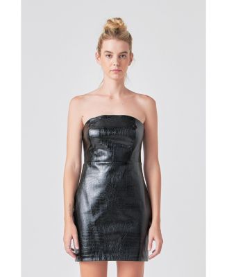 Grey Lab Women's Strapless Faux Leather Mini Dress