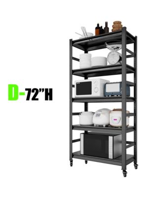 72"H Heavy Duty Storage Shelves Adjustable 5-Tier Metal Shelving Unit with Wheels