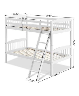 Wood Hardwood Twin Bunk Beds Convertible into 2 Individual Kid Bed Ladder