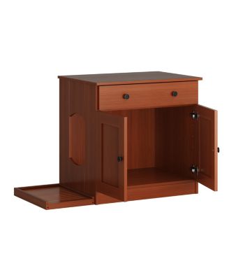 100% Solid Wood Ziva 2-Door Cat Litter Box Enclosure with Litter Catch
