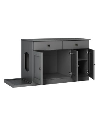 100% Solid Wood Ziva 3-Door Cat Litter Box Enclosure with Litter Catch