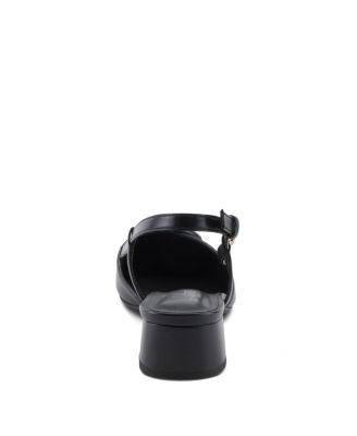 Women's Angelicish Leather Slingback Dress Shoes with Flower Applique, Cutout Sides, and Low Block Heel – Buckle Closure,Office-to-Evening Style