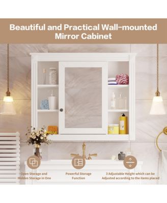 Wall-Mount Storage Cabinet with Mirror and 6 Open Shelves for Bathroom