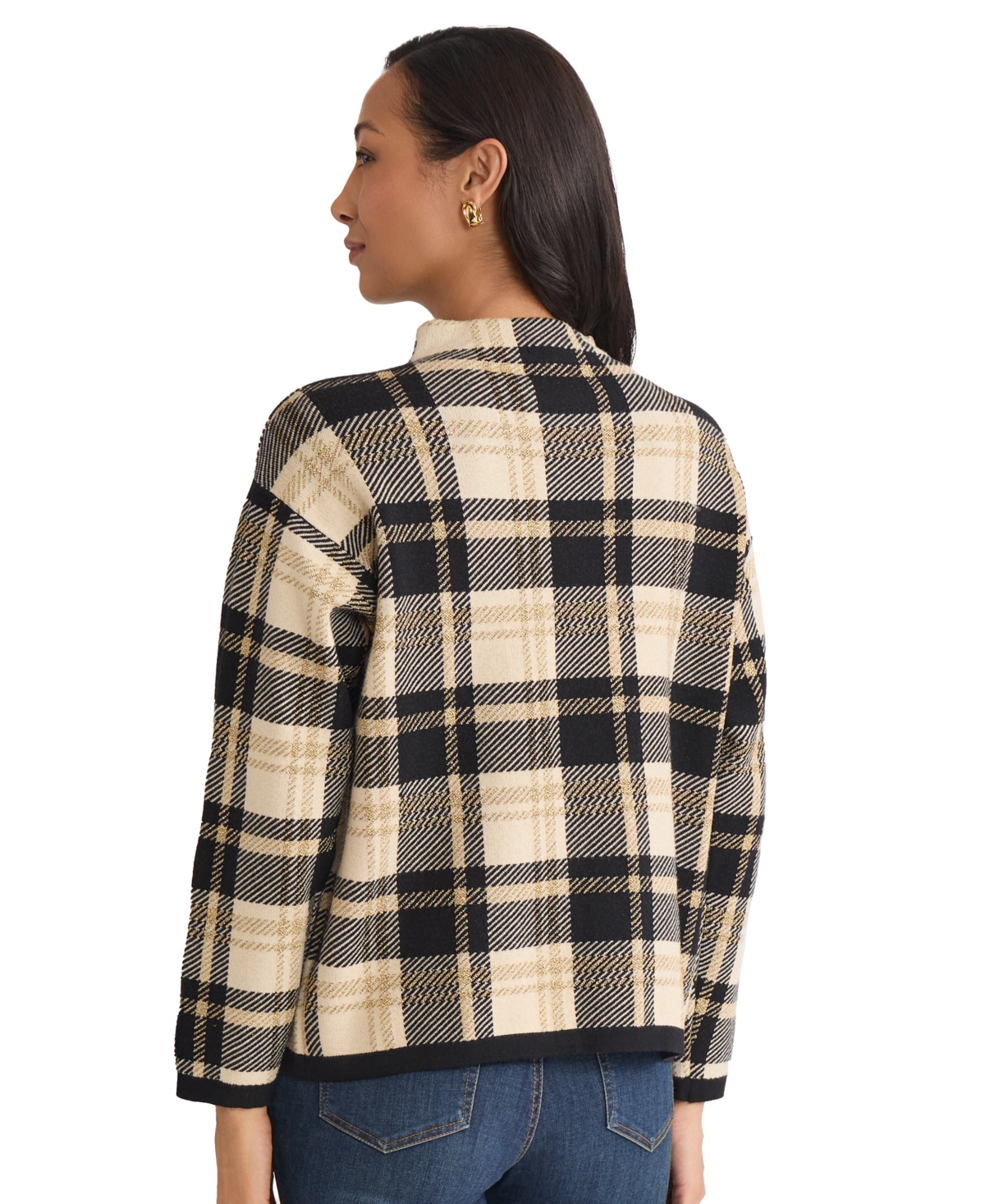 Jones New York Petite Plaid Long Sleeve Sweater In Multi