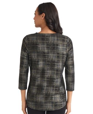 Petite Two Tone Keyhole V-Neck Top