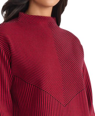 Petite Striped Mock Neck Sweater