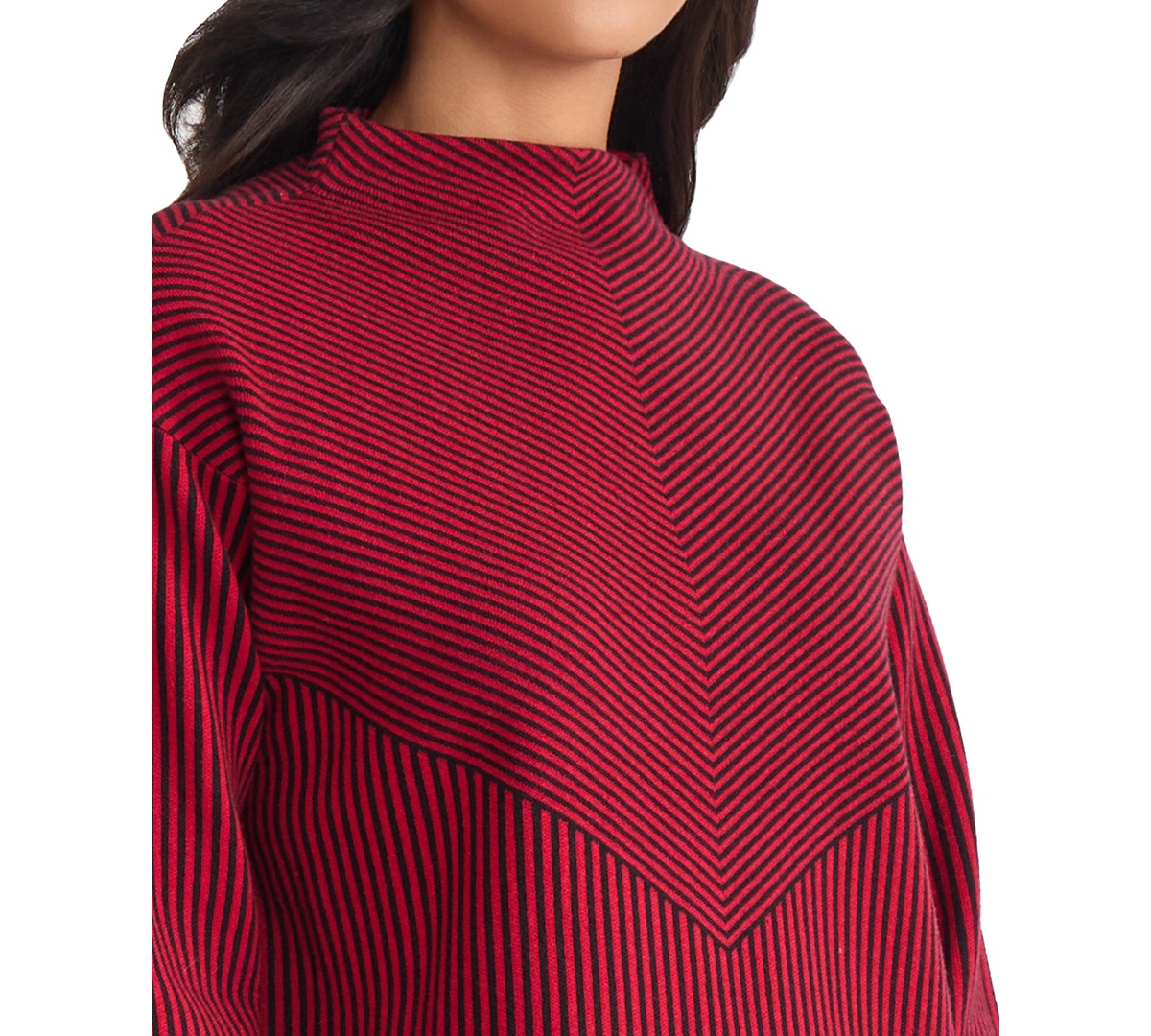 Jones New York Petite Striped Mock Neck Sweater In Red