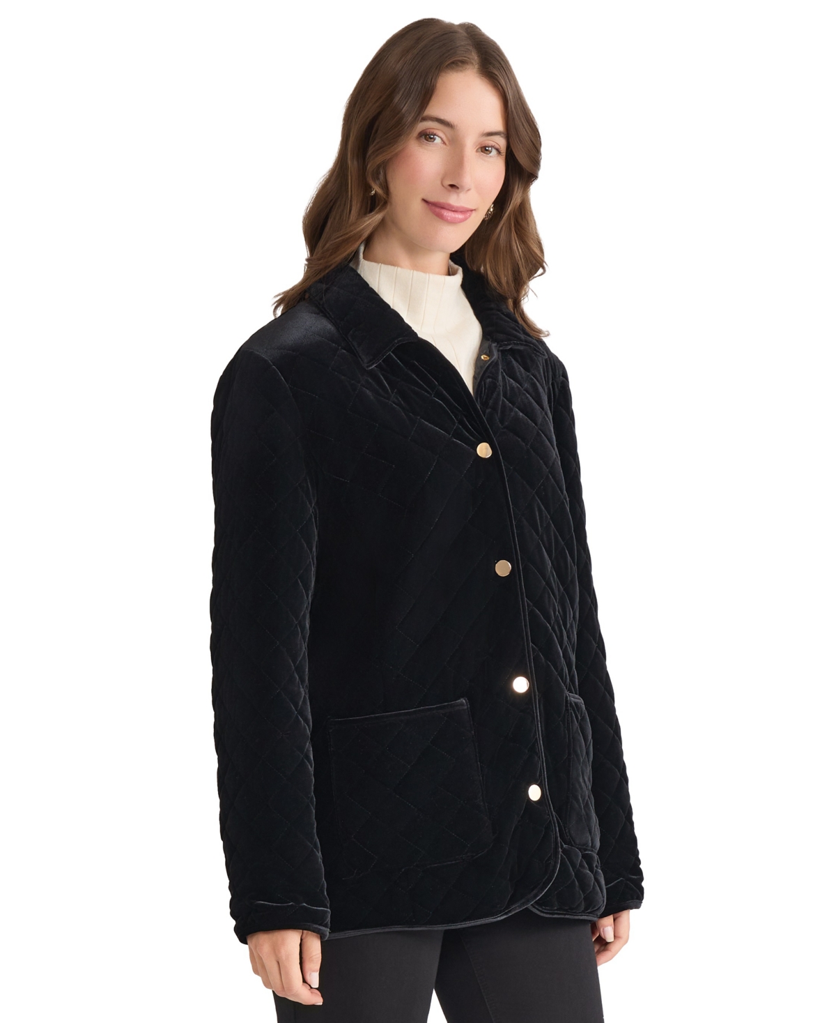 Jones New York Petite Long Sleeve Quilted Jacket In Black