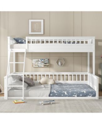 Twin XL over Queen Bunk Bed with Ladder and Guardrails White