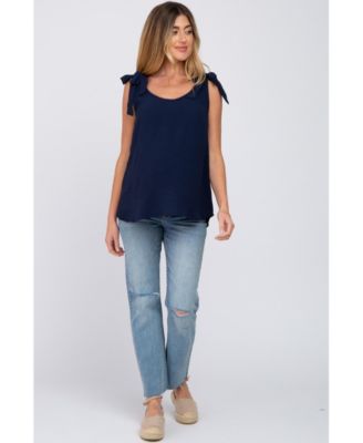 Maternity Navy Blue Shoulder Bow Tank Top