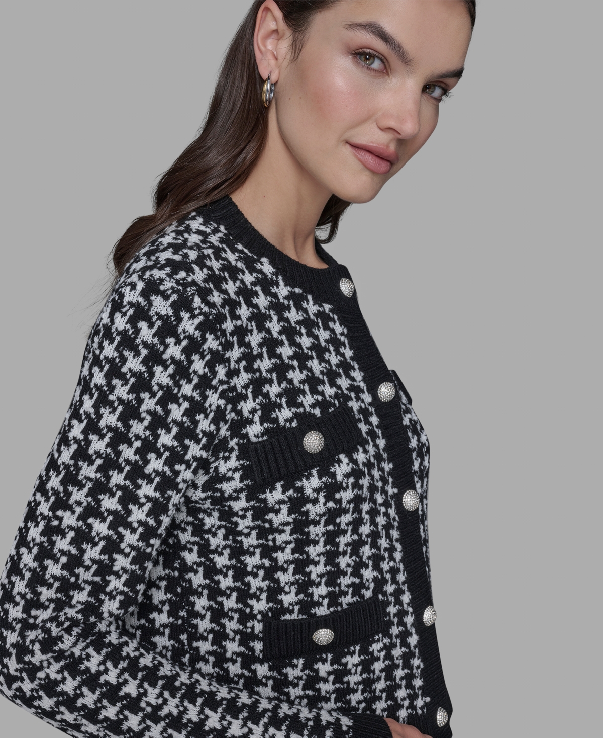Karl Lagerfeld Women's Houndstooth Long Sleeve Cardigan In Multi