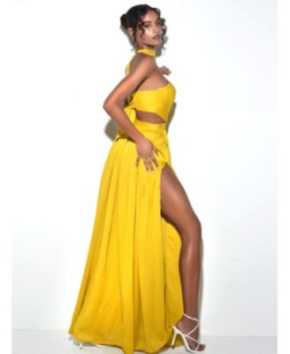 Women Xella Yellow Pleated Chiffon Maxi Dress