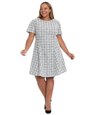 London Times - Plus Size Crewneck Short Sleeve Dress