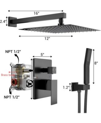 12" Rainfall Shower System with Handheld, Matte Black, Wall-Mounted, Pressure-Balanced Valve for Modern Bathrooms