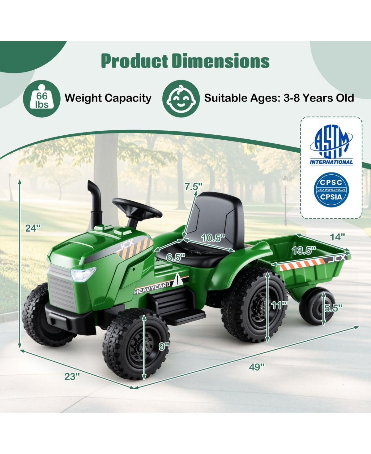 12V 2-in-1 Kids Ride On Tractor with Trailer and 3-Gear Shift