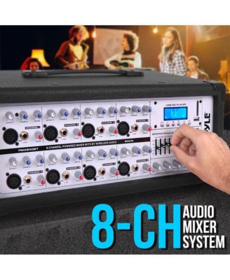 8-Channel Bluetooth Stage Powered Mixer - Pro Audio Sound Mixer, MP3/USB/SD Readers, Aux(3.5mm) Input, Digital LCD Display (800 Watt)