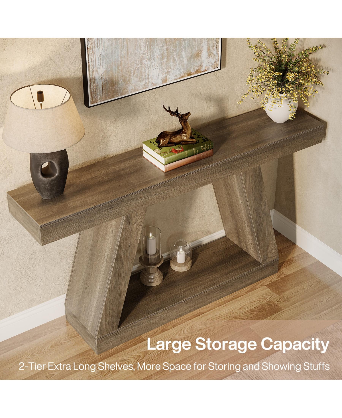 Tribesigns Farmhouse Console Table, 55-Inch Rustic Sofa Table with Storage, Industrial Wooden Entryway Table for Hallway