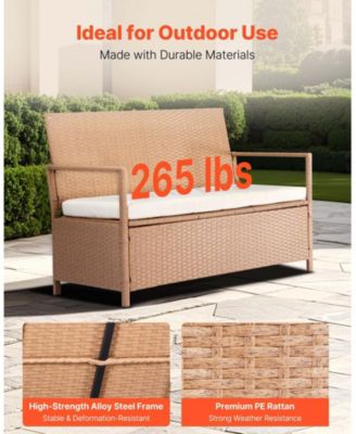 Outdoor Storage Bench PE Rattan 70Gal Waterproof Deck Box with Seating