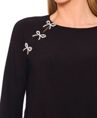 Women's Imitation Pearl Bow Long-Sleeve Knit Top