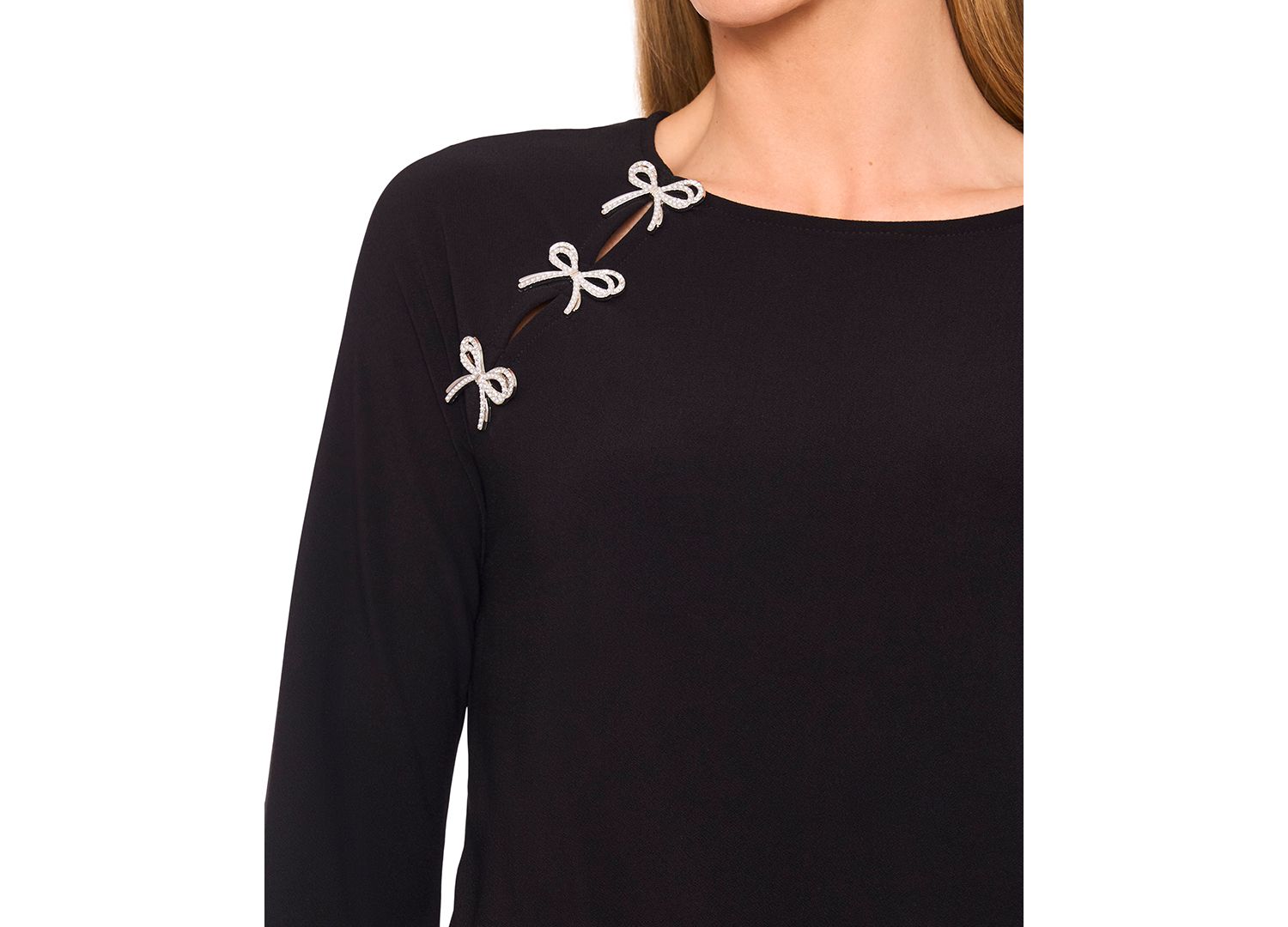 Women's Imitation Pearl Bow Long-Sleeve Knit Top