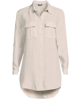 Plus Size Linen Roll Sleeve Relaxed Tunic Top