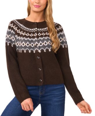 CeCe - Women's Fair Isle Raglan Long Sleeves Cardigan