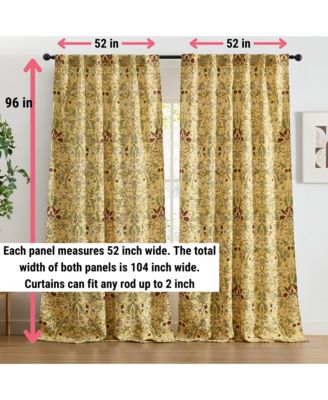 Florence Floral & Birds Patterned Window Back Tab Rod Pocket Curtains Bedroom - Light Blocking Darkening Window Panels, Set of 2