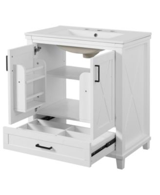 30" Bathroom Vanity with Sink, Solid Wood Frame and MDF, 2 Soft-Close Doors, Drawer and Storage Shelves